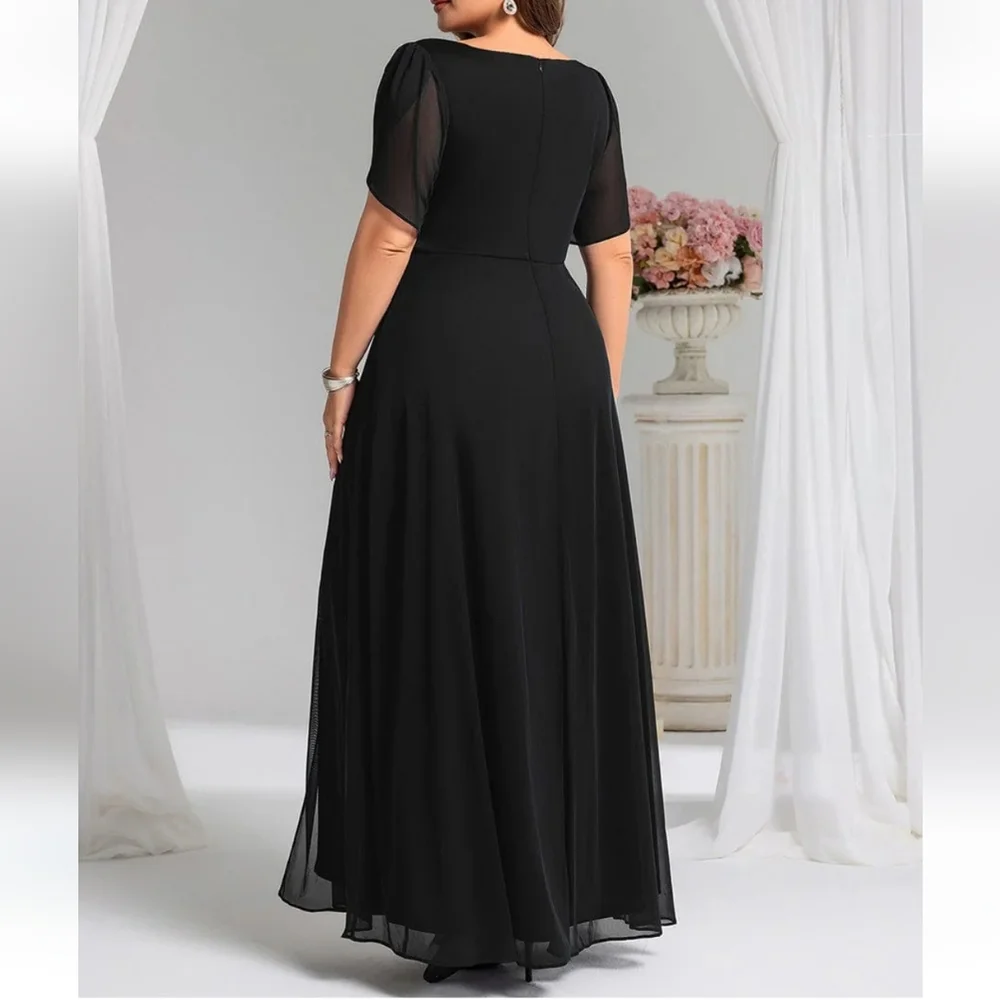 Chiffon A-Line Ruffle Sleeve Evening Dress - Picture 2 of 13